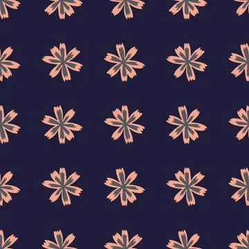 Botanic hand drawn seamless pattern with pink colored flowers shapes. Dark pu Stock Illustration