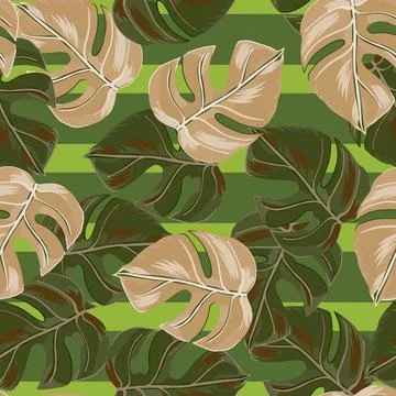 Botanic jungle seamless pattern with random pink and green monstera leaf elem Illustrazione stock