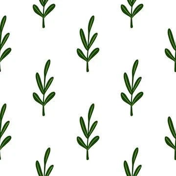 Botanic minimalistic seamless pattern with green simple leaf branches ornamen Stock Illustration