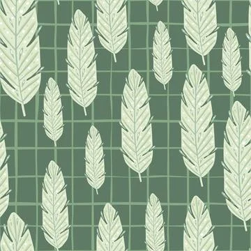 Botanic nature seamless pattern with random doodle leaves shapes. Pastel gree Stock Illustration