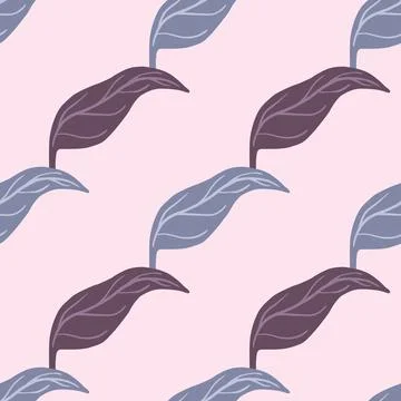 Botanic seamless doodle pattern with blue and purple diagonal tanferine leave Stock Illustration