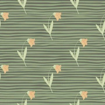 Botanic seamless doodle pattern with campanula floral elements. Green pale st Stock Illustration