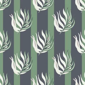 Botanic seamless doodle pattern with white colored leaf branches shapes. Stri Stock Illustration