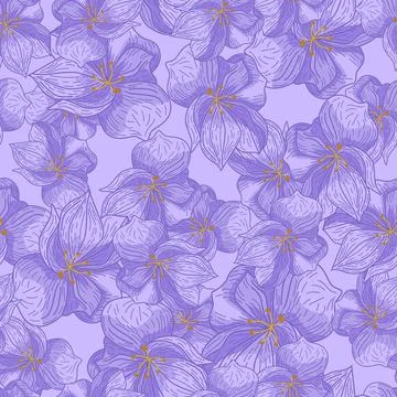 Botanic seamless hand drawn pattern with simple style outline flowers print.  Stock Illustration