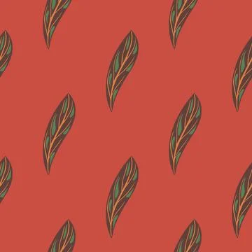Botanic seamless nature pattern with green simple doodle leaf elements. Red b Illustrazione stock