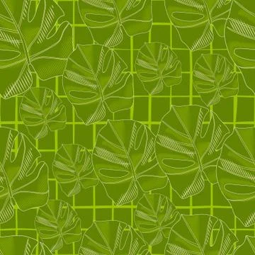 Botanic seamless pattern with abstract monstera silouettes. Random green prin Stock Illustration