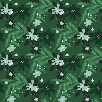 Botanic seamless pattern with creative foliage ornament and simple flower sil イラスト素材