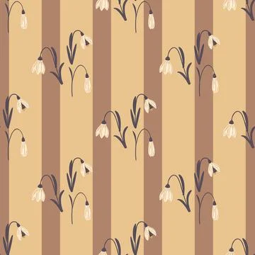 Botanic seamless pattern with doodle bluebell decorative ornament. Beige and  스톡 일러스트