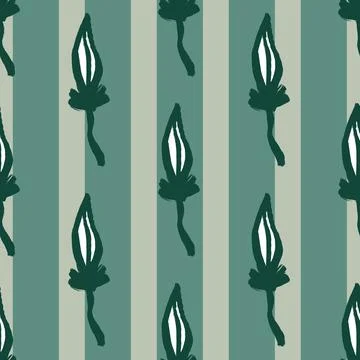 Botanic seamless pattern with doodle contoured green leaf elements. Pastel tu 스톡 일러스트