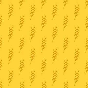 Botanic seamless pattern with doodle orange leaves branches shapes. Yellow br Stock Illustration