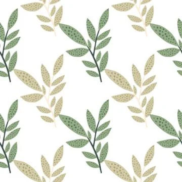 Botanic seamless pattern with green and beige isolated branches. Floral leave Illustrazione stock