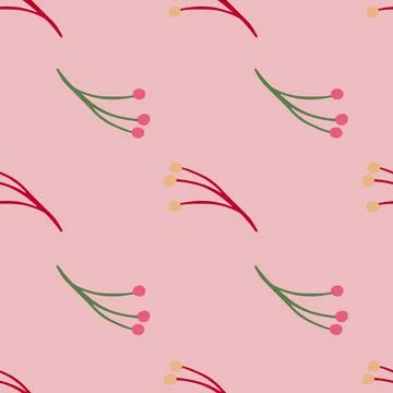 Botanic seamless pattern with green and pink colored berry brnaches print. Pi 스톡 일러스트