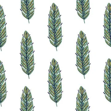 Botanic seamless pattern with green contoured leaves ornament. Isolated print 스톡 일러스트