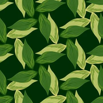 Botanic seamless pattern with green foliage leaf elements. Dark background. B Illustrazione stock