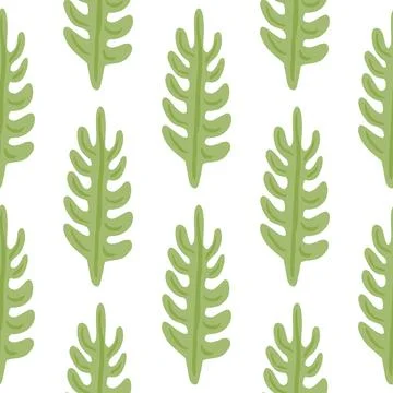 Botanic seamless pattern with green scribble leaf branches shapes. Tropic fol Stock Illustration