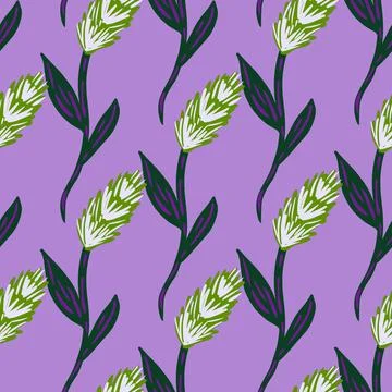Botanic seamless pattern with green simple ear of wheat elements print. Paste Stock Illustration