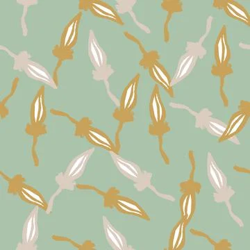 Botanic seamless pattern with grey and beige colored leaf elements. Pastel bl Stock Illustration