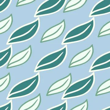 Botanic seamless pattern in hand drawn style with simple white outline leaf o 스톡 일러스트