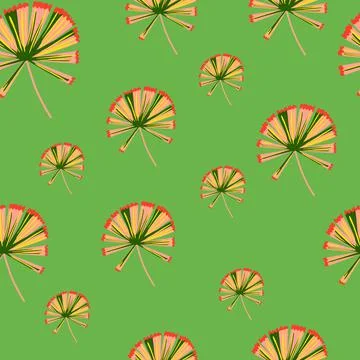 Botanic seamless pattern with hand drawn random palm licuala leaves. Green ba Stock Illustration