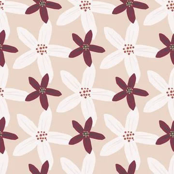 Botanic seamless pattern with hand drawn flowers purple and white ornament. P 스톡 일러스트