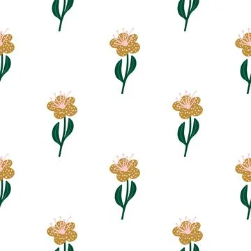 Botanic seamless pattern with isolated simple flower silhouettes print. Beige イラスト素材