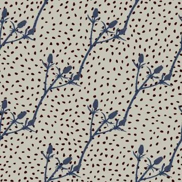 Botanic seamless pattern with navy blue thorn branches. Grey background with  스톡 일러스트