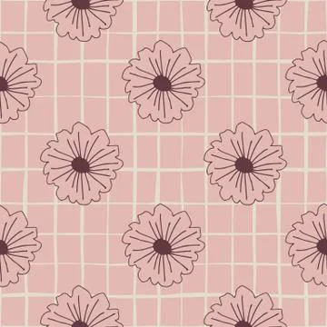 Botanic seamless pattern with outline daisy flowers. Pastel pink background w Stock Illustration