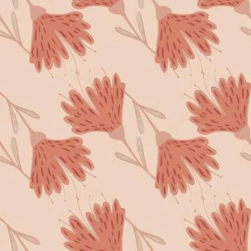 Botanic seamless pattern with pink wild flower silhouettes. Light pastel back 스톡 일러스트