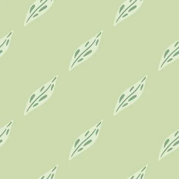 Botanic seamless pattern with simple doodle green leaf ornament. Light backgr イラスト素材
