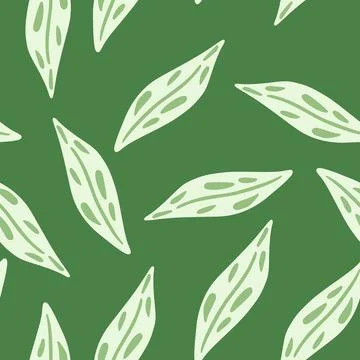 Botanic seamless pattern with simple doodle green leaf ornament. Green backgr Illustrazione stock