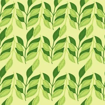 Botanic seamless pattern with simple leaves shapes print. Green colors. Flora Stock Illustration