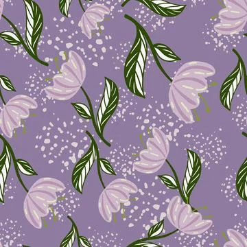 Botanic seamless pattern with simple random tulip flowers shapes. Purple past Stock Illustration
