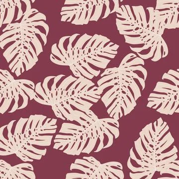 Botanic seamless random pattern with white monstera simple shapes and purple  Stock Illustration