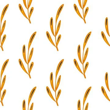 Botanic simple style seamless pattern with simpe outline orange twig elements Stock Illustration