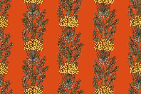 Botanical abstract plant seamless pattern with wildflowers vector illustrat.. Stock Illustration