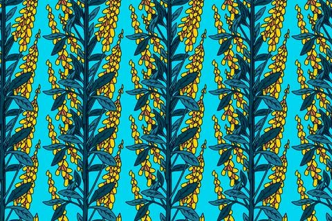 Botanical abstract plant seamless pattern with wildflowers vector illustrat.. Illustrazione stock