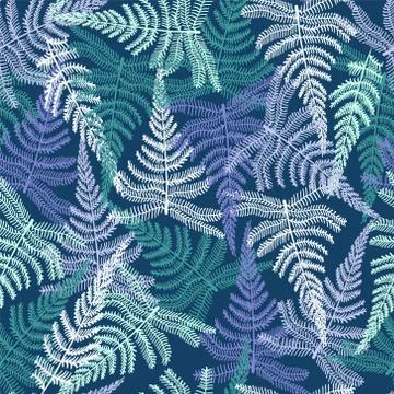 Botanical Abstract seamless fabric pattern with ferns leaves. Stock Illustration