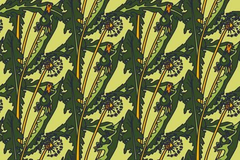 Botanical abstract seamless pattern background with dandelion flowers vecto.. Illustrazione stock