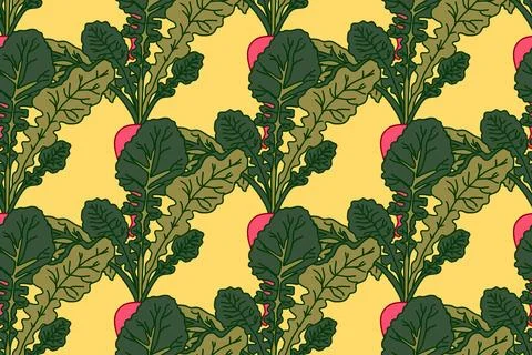Botanical abstract seamless pattern with beets vector illustration. Colorfu.. Stock Illustration