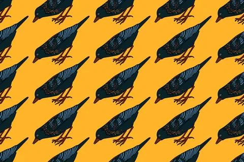 Botanical abstract seamless pattern with garden birds vector illustration. .. Illustrazione stock