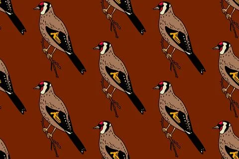 Botanical abstract seamless pattern with garden birds vector illustration. .. Stock Illustration