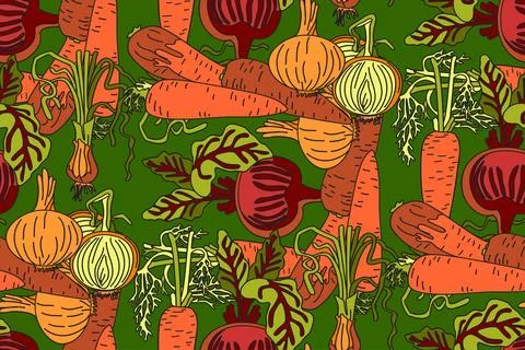 Botanical abstract seamless pattern with juicy vegetables vector illustrati.. Stock Illustration