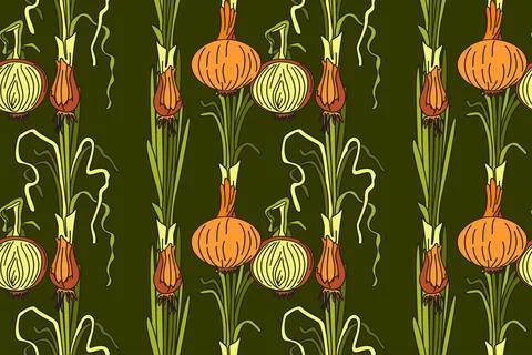 Botanical abstract seamless pattern with juicy onions vector illustration. .. Stock Illustration