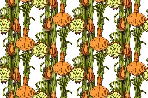 Botanical abstract seamless pattern with juicy onions vector illustration. .. Stock Illustration
