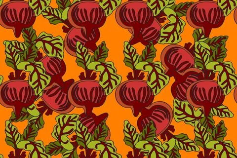 Botanical abstract seamless pattern with juicy beets vector illustration. C.. Stock Illustration