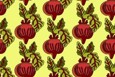 Botanical abstract seamless pattern with juicy beets vector illustration. C.. Stock Illustration