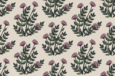 Botanical abstract seamless pattern whit plant and flowers vector illustrat.. Illustrazione stock