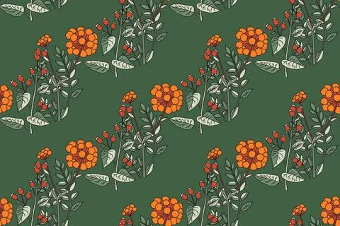 Botanical abstract seamless plant pattern with wildflowers vector illustrat.. Stock Illustration
