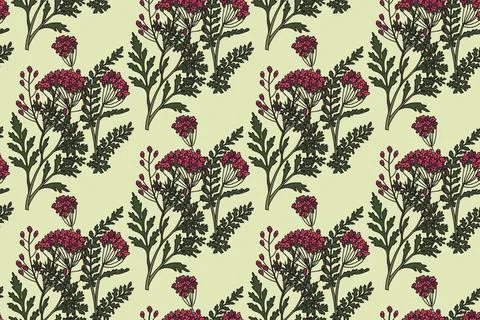 Botanical abstract seamless plant pattern with wildflowers vector illustrat.. Illustrazione stock