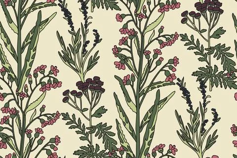 Botanical abstract seamless plant pattern with wildflowers vector illustrat.. Stock Illustration